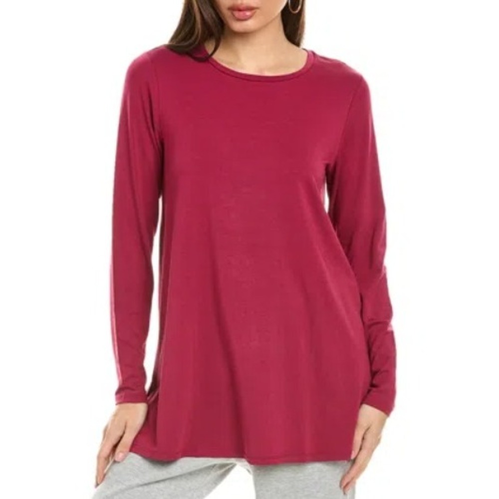 EILEEN FISHER 100% Merino Wool Long Sleeve Tunic Top Red Women Small Petite Knit